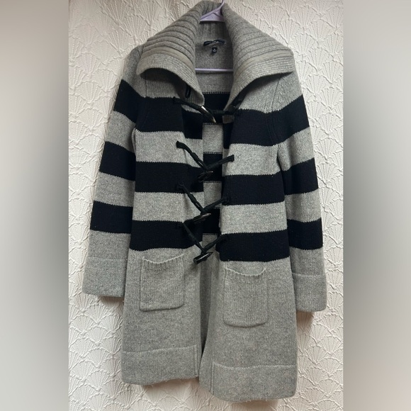 Gap Medium Gray and Black Striped Toggle Wool Sweater - Picture 1 of 5